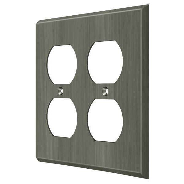 Quadruple Outlet Switch Plate, Number of Gangs: 2 Solid Brass, Antique Nickel Finish