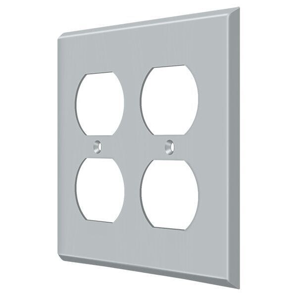 Quadruple Outlet Switch Plate, Number of Gangs: 2 Solid Brass, Brushed Chrome Finish