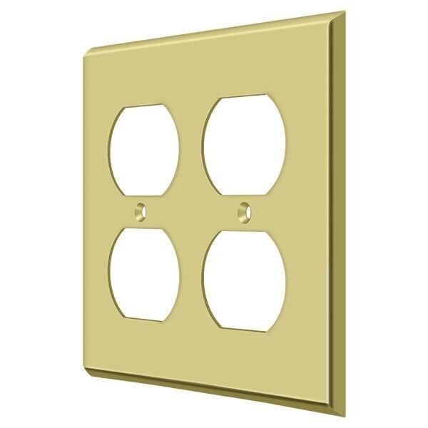 Quadruple Outlet Switch Plate, Number of Gangs: 2 Solid Brass, Polished Brass Finish