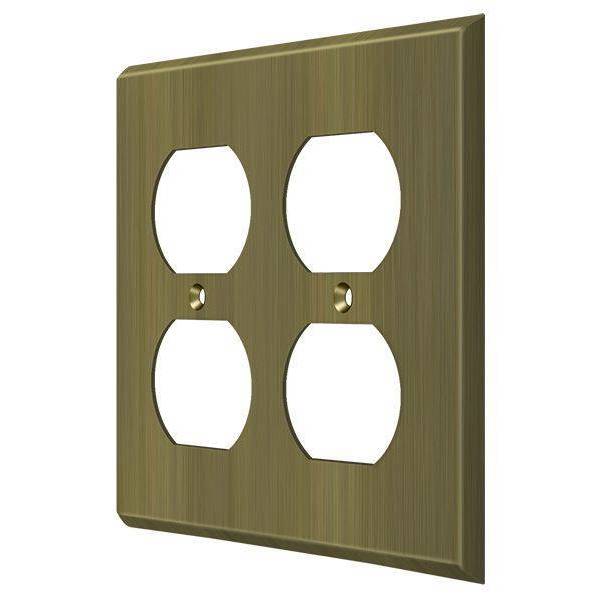 Quadruple Outlet Switch Plate, Number of Gangs: 2 Solid Brass, Antique Brass Finish
