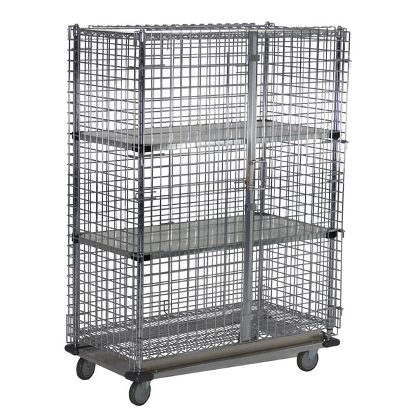 Security Cage, Dolly, 4 SolidShlf, 24x36x70