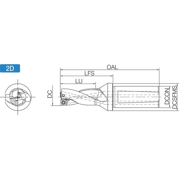 Indexable Insert Drill, S20DRV130M203, 13.00mm Drill Dia, 2xD
