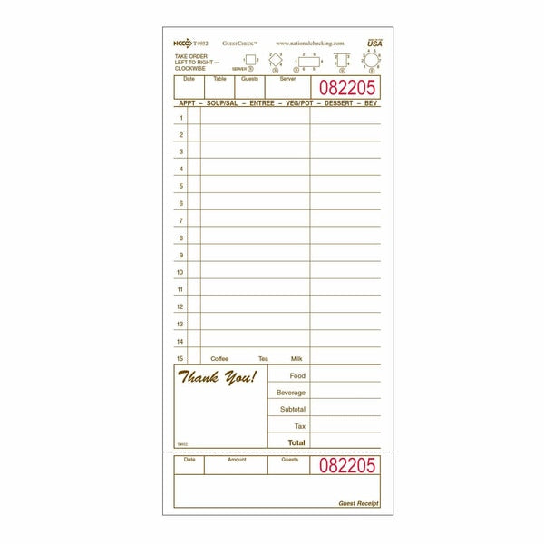 Guest Check Cardboard 1Pt, 15 Line, PK2000