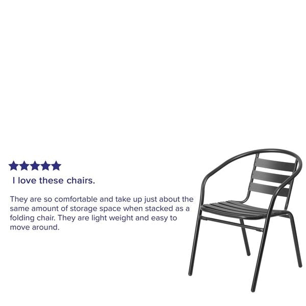 Lila Black Metal Restaurant Stack Chair with Aluminum Slats