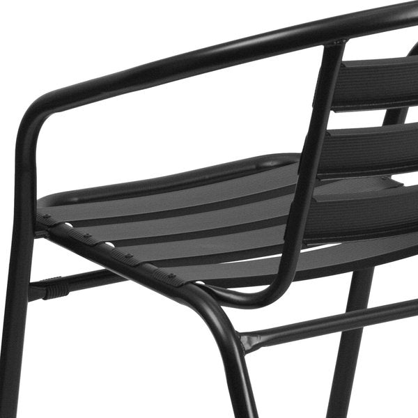 Lila Black Metal Restaurant Stack Chair with Aluminum Slats