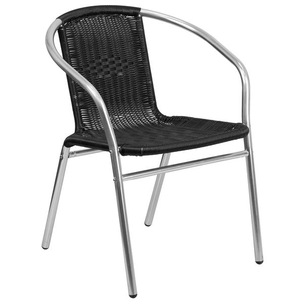 Aluminum and Black Restaurant Stack Chair, 21.75 W 22