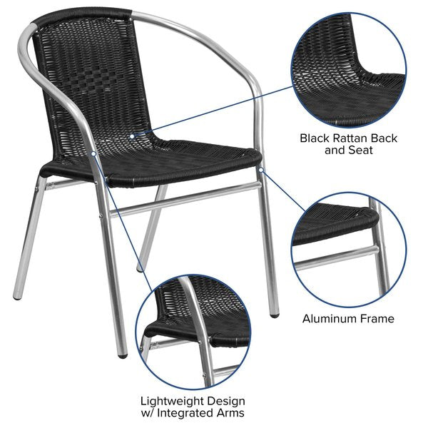 Aluminum and Black Restaurant Stack Chair, 21.75 W 22