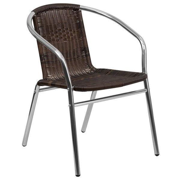Aluminum and Dark Brown Restaurant Stack Chair, 21.75 W 22