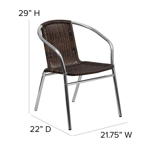 Aluminum and Dark Brown Restaurant Stack Chair, 21.75 W 22