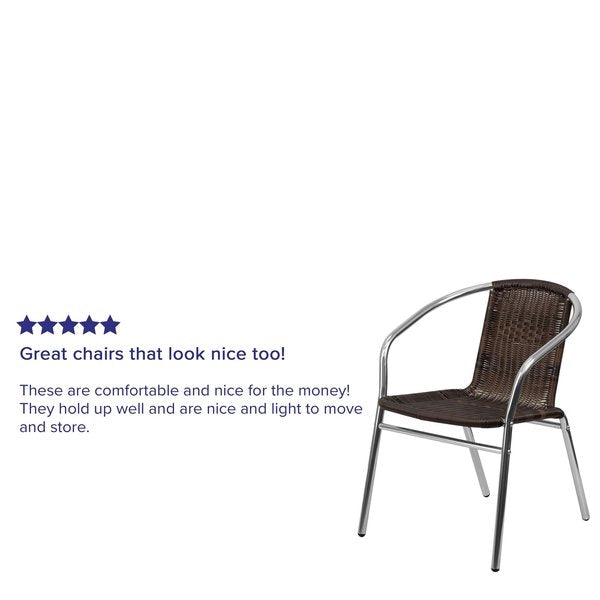Aluminum and Dark Brown Restaurant Stack Chair, 21.75 W 22