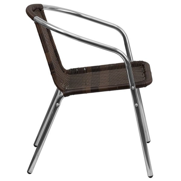 Aluminum and Dark Brown Restaurant Stack Chair, 21.75 W 22