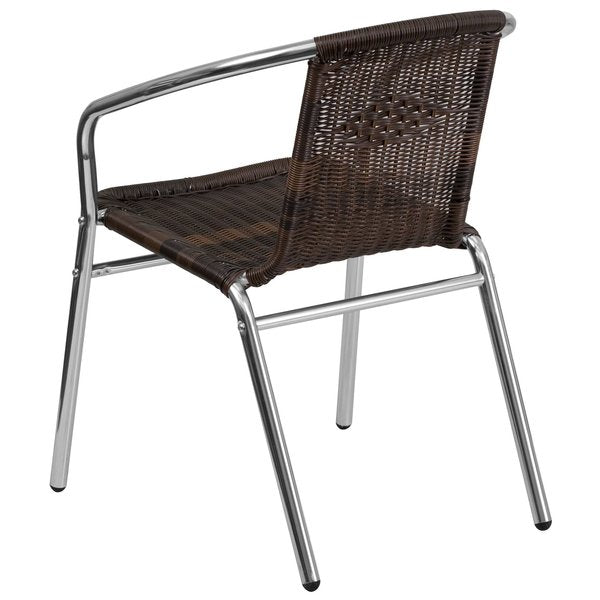 Aluminum and Dark Brown Restaurant Stack Chair, 21.75 W 22