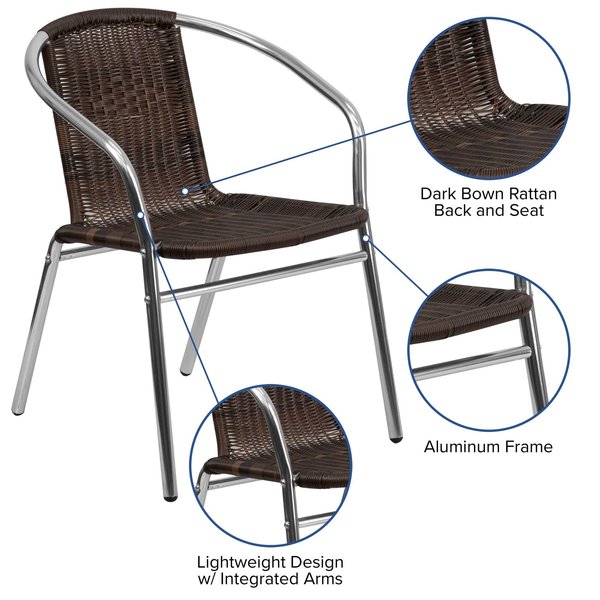 Aluminum and Dark Brown Restaurant Stack Chair, 21.75 W 22