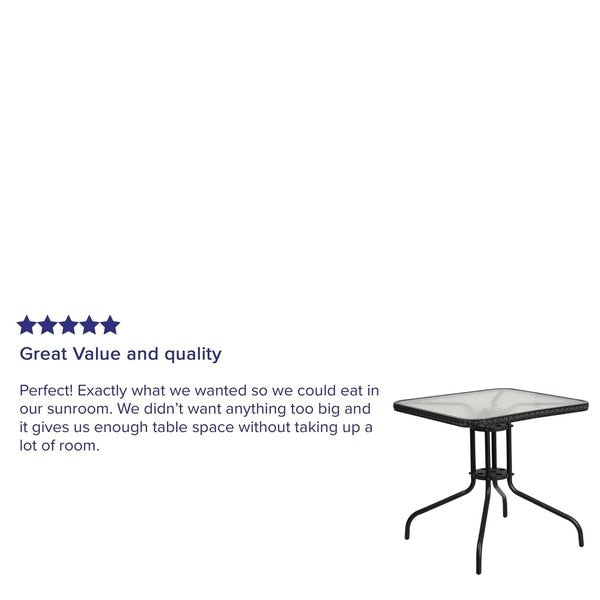 Square Glass Table, Blk Rattan Edging, Sqr, 28