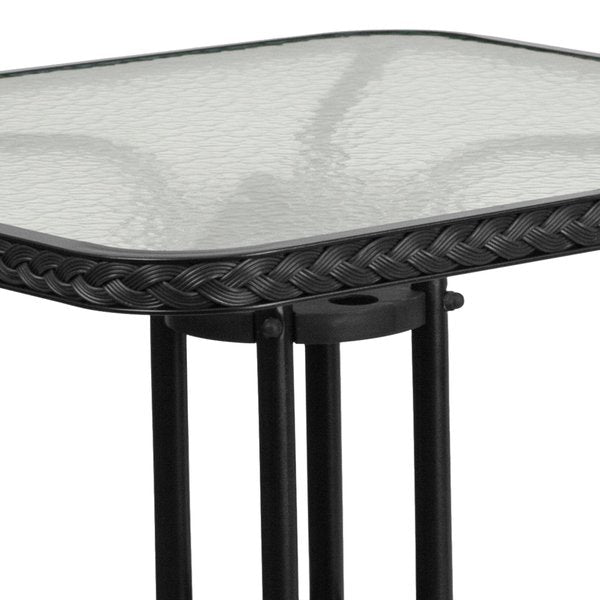 Square Glass Table, Blk Rattan Edging, Sqr, 28