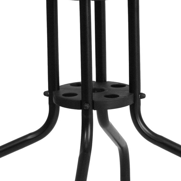 Square Glass Table, Blk Rattan Edging, Sqr, 28