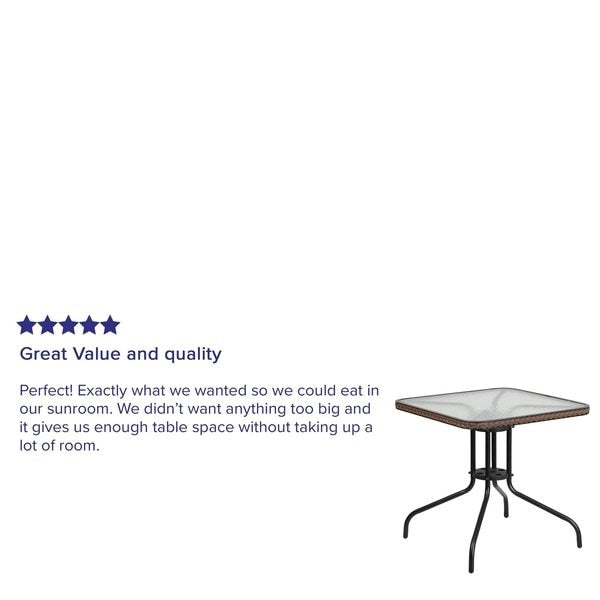Square Glass Table, Brown Rattan Edging, Sqr, 28