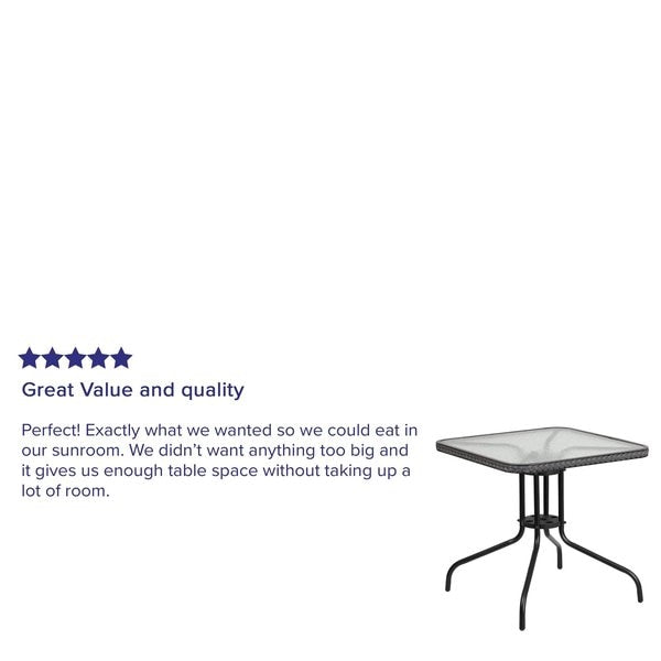 Square Glass Table, Gray Rattan Edging, Sqr, 28