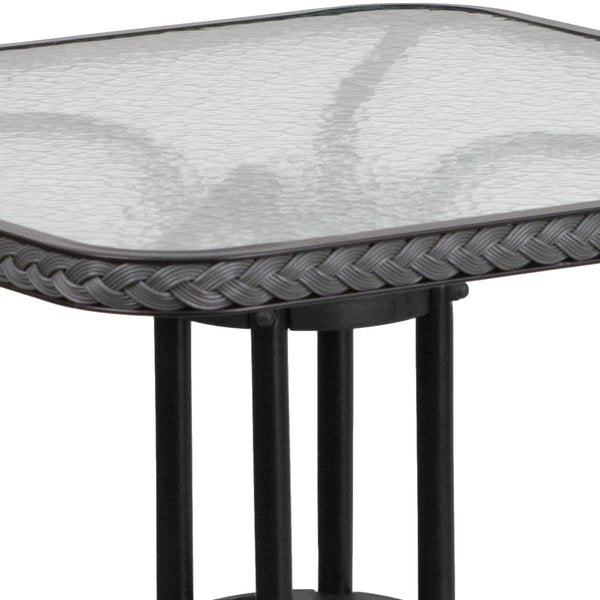 Square Glass Table, Gray Rattan Edging, Sqr, 28