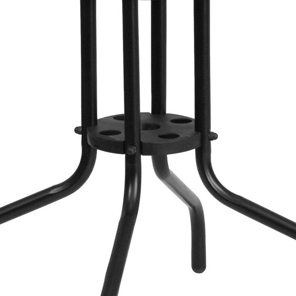 Square Glass Table, Gray Rattan Edging, Sqr, 28