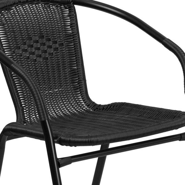 Square Table Set, 28 W, 28 L, 28 H, Aluminum, Glass, Metal, Plastic, Rattan Top, Clear