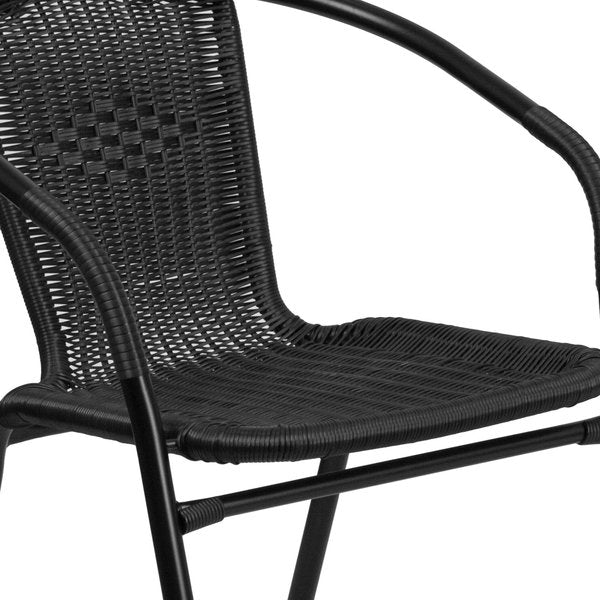 Square Table Set, 28 W, 28 L, 28 H, Aluminum, Glass, Metal, Plastic, Rattan Top, Clear