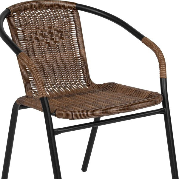 Square Table Set, 28 W, 28 L, 28 H, Aluminum, Glass, Metal, Plastic, Rattan Top, Clear