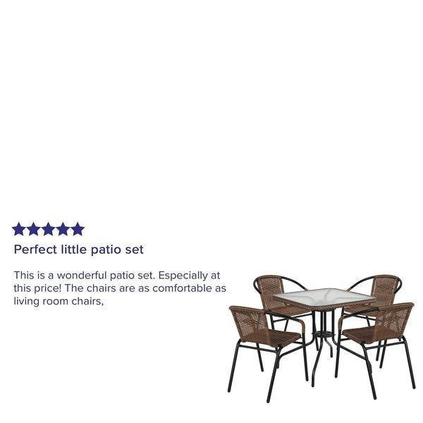 Square Table Set, 28 W, 28 L, 28 H, Aluminum, Glass, Metal, Plastic, Rattan Top, Clear