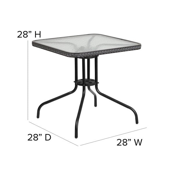 Square Metal Table, Sqr w/Rattan Chairs, Gray, 28