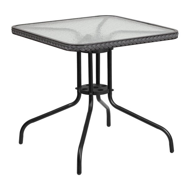 Square Metal Table, Sqr w/Rattan Chairs, Gray, 28