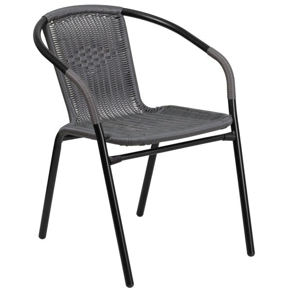 Square Metal Table, Sqr w/Rattan Chairs, Gray, 28