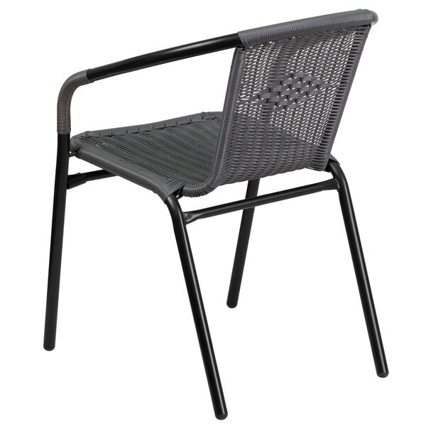 Square Metal Table, Sqr w/Rattan Chairs, Gray, 28