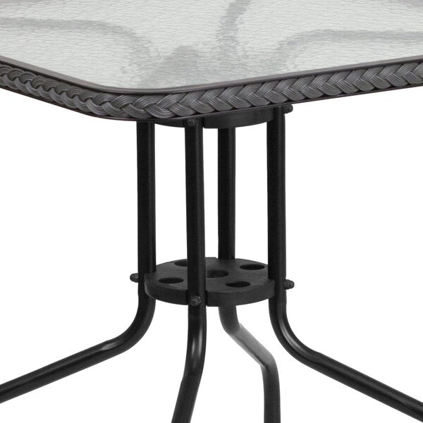 Square Metal Table, Sqr w/Rattan Chairs, Gray, 28