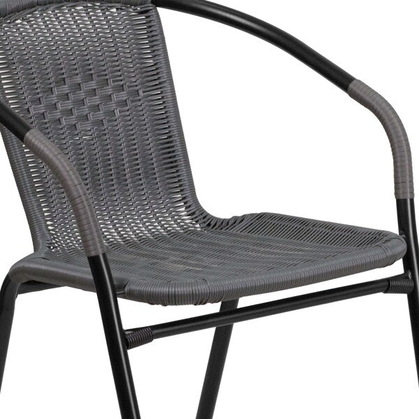 Square Metal Table, Sqr w/Rattan Chairs, Gray, 28