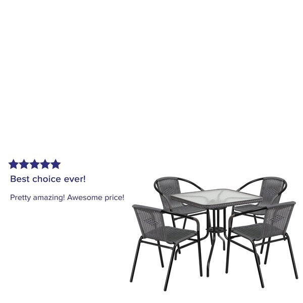 Square Metal Table, Sqr w/Rattan Chairs, Gray, 28