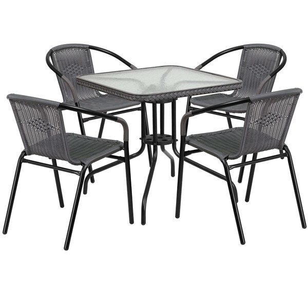 Square Metal Table, Sqr w/Rattan Chairs, Gray, 28