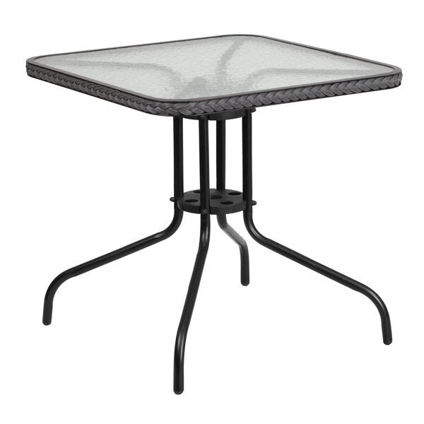 Square Metal Table, Sqr w/Rattan Chairs, Gray, 28