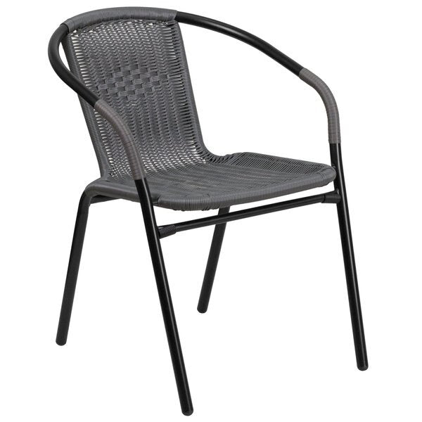 Square Metal Table, Sqr w/Rattan Chairs, Gray, 28