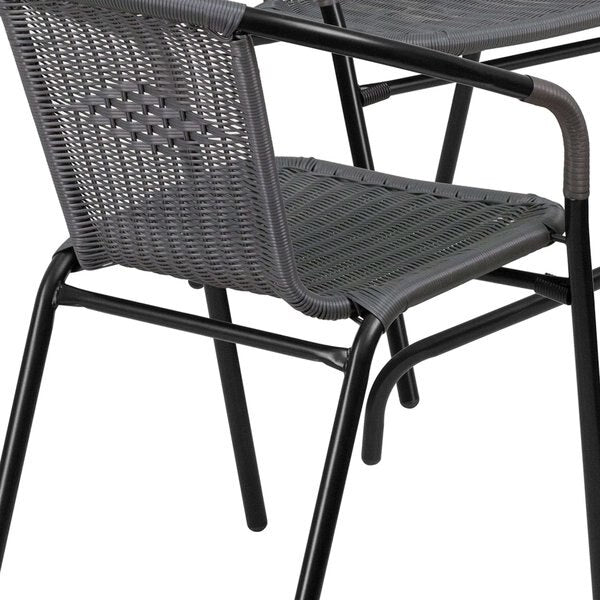 Square Metal Table, Sqr w/Rattan Chairs, Gray, 28