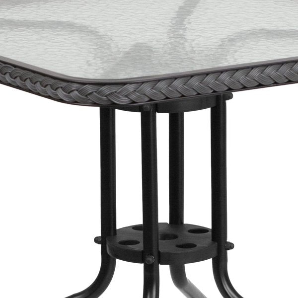 Square Metal Table, Sqr w/Rattan Chairs, Gray, 28