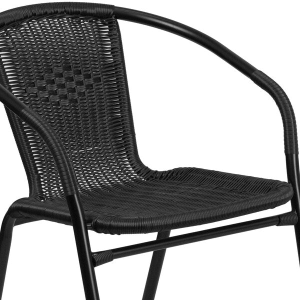 Round Glass Table w/2 Blk Rattan Chrs, Rnd, 28
