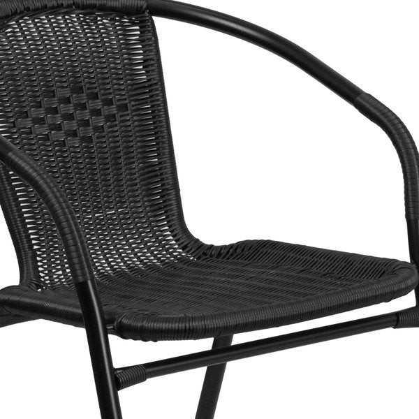 Round Glass Table w/4 Blk Rattan Chrs, Rnd, 28