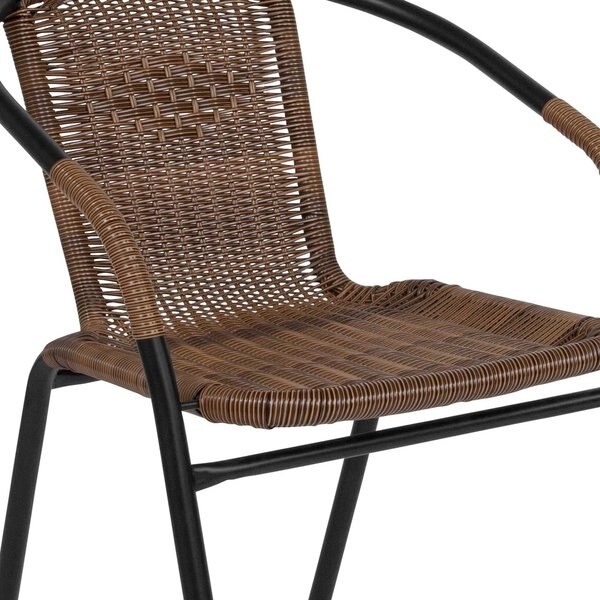 Round Table Set, 28.75 W, 28.75 L, 28 H, Aluminum, Glass, Metal, Plastic, Rattan Top, Clear
