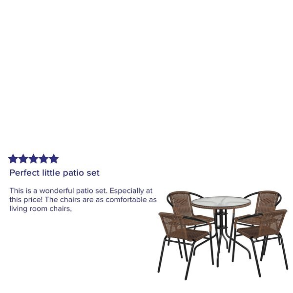 Round Table Set, 28.75 W, 28.75 L, 28 H, Aluminum, Glass, Metal, Plastic, Rattan Top, Clear