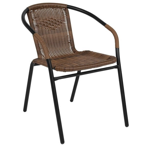 Round Table Set, 28.75 W, 28.75 L, 28 H, Aluminum, Glass, Metal, Plastic, Rattan Top, Clear