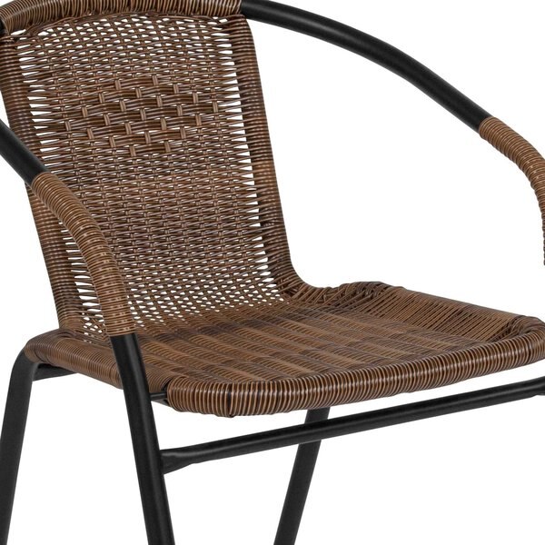 Round Table Set, 28.75 W, 28.75 L, 28 H, Aluminum, Glass, Metal, Plastic, Rattan Top, Clear