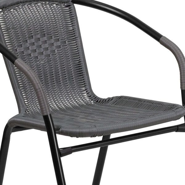 Round Table Set, 28.75 W, 28.75 L, 28 H, Aluminum, Glass, Metal, Plastic, Rattan Top, Clear