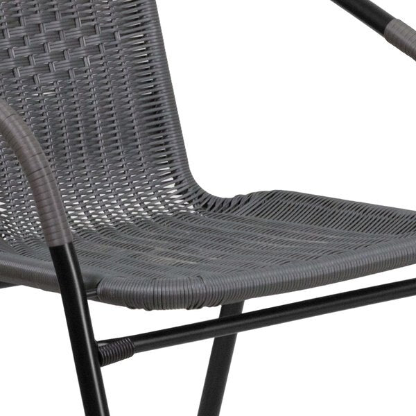 Round Table Set, 28.75 W, 28.75 L, 28 H, Aluminum, Glass, Metal, Plastic, Rattan Top, Clear