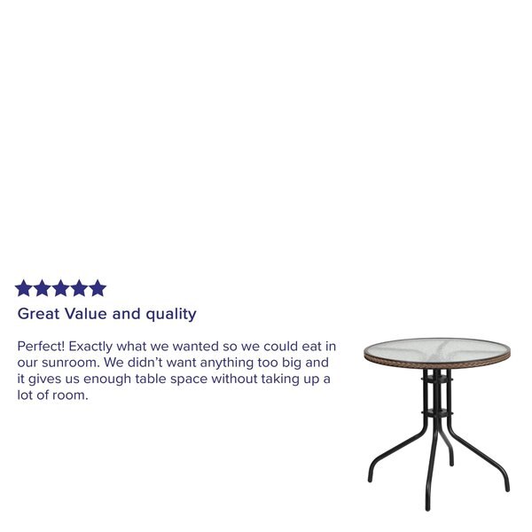 Round Glass Table, Brown Rattan Edging, Rnd, 28