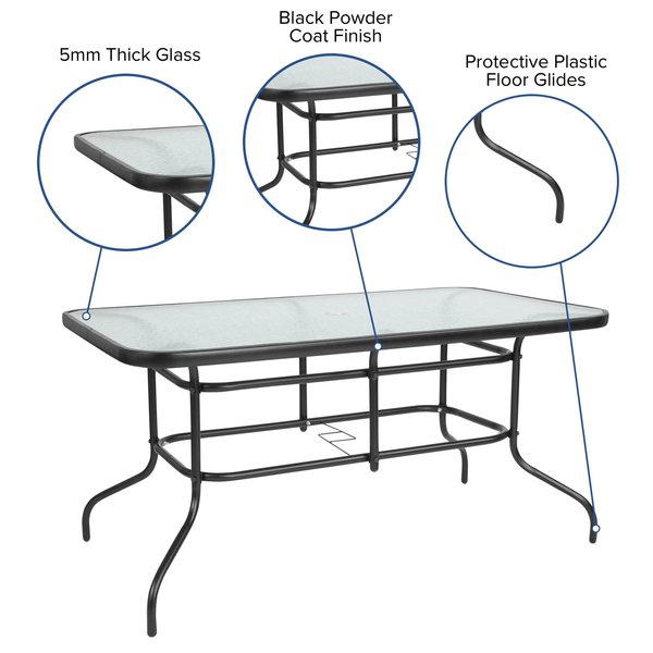 Rectangle Table, Rctnglr, Tmprd Glss Metal, 31.5